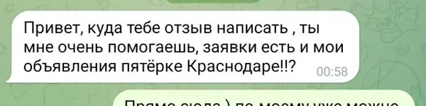 Скриншот сообщения от заказчика